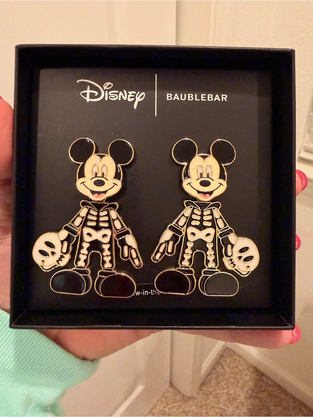 BaubleBar Disney Mickey Skeleton Drop Earrings-Glow in the Dark